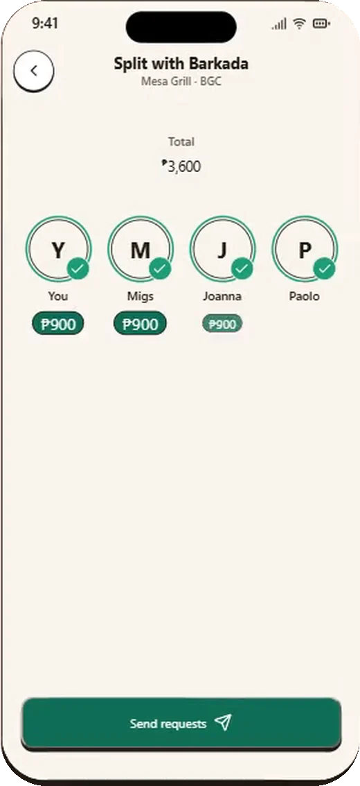 Choosing barkada members to split with, ₱900 each