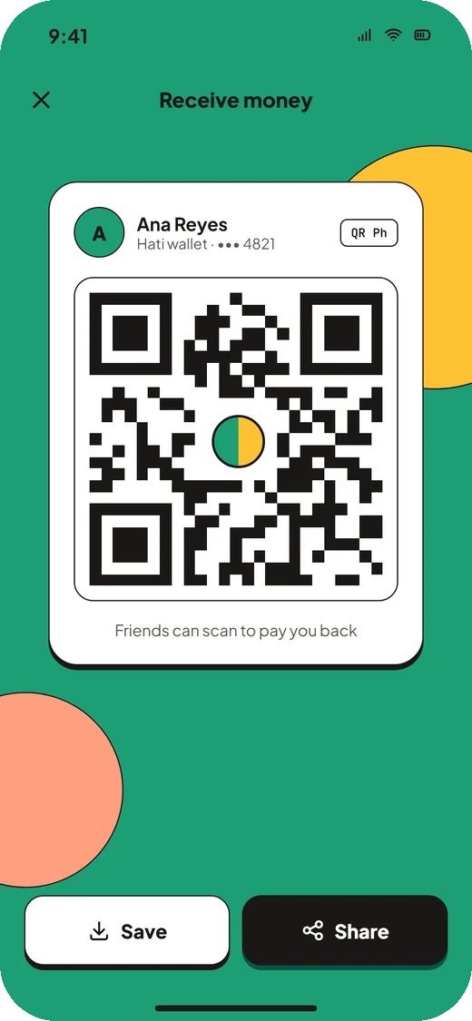 Receive money: a personal QR Ph code friends can scan to pay you back