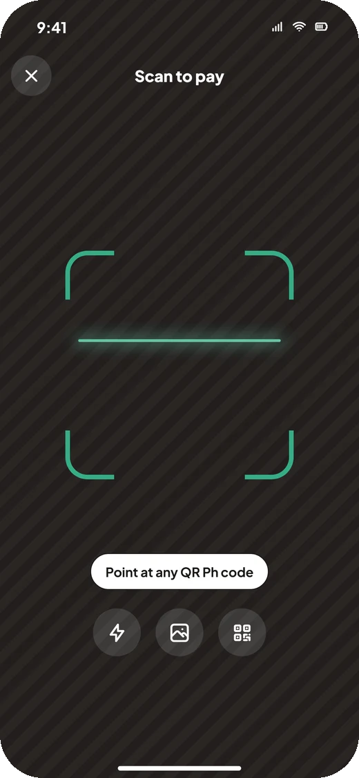 Scan to pay screen with a QR Ph code